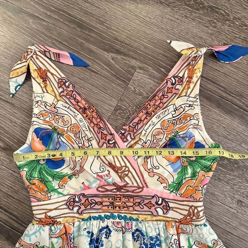 Anthropologie Multicolor Floral Medallion Print Tie-Shoulder Dress - Picture 4 of 10